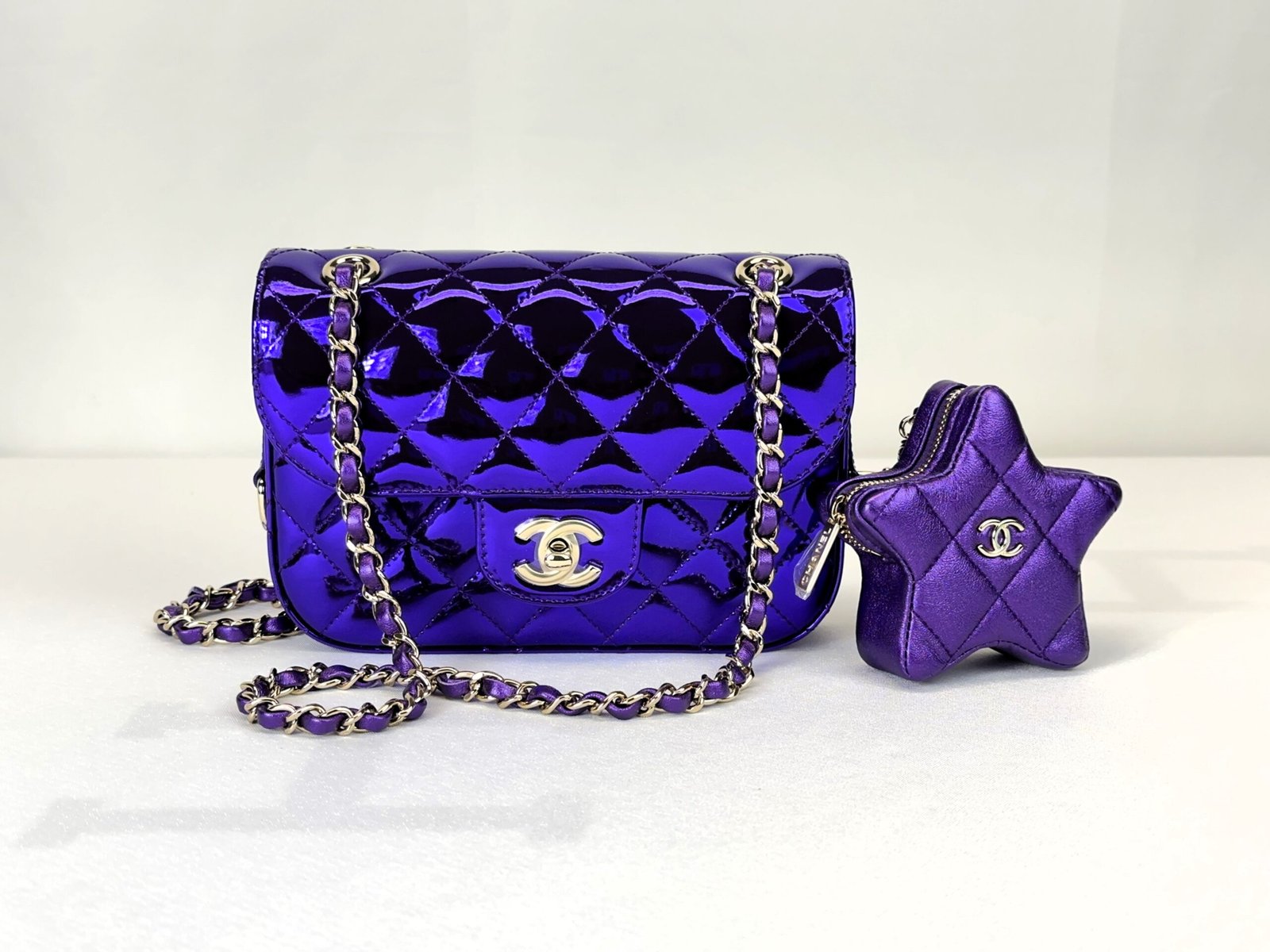 Chanel 24C Hollywood Blvd Dark Purple Mirrored Calfskin Mini Flap