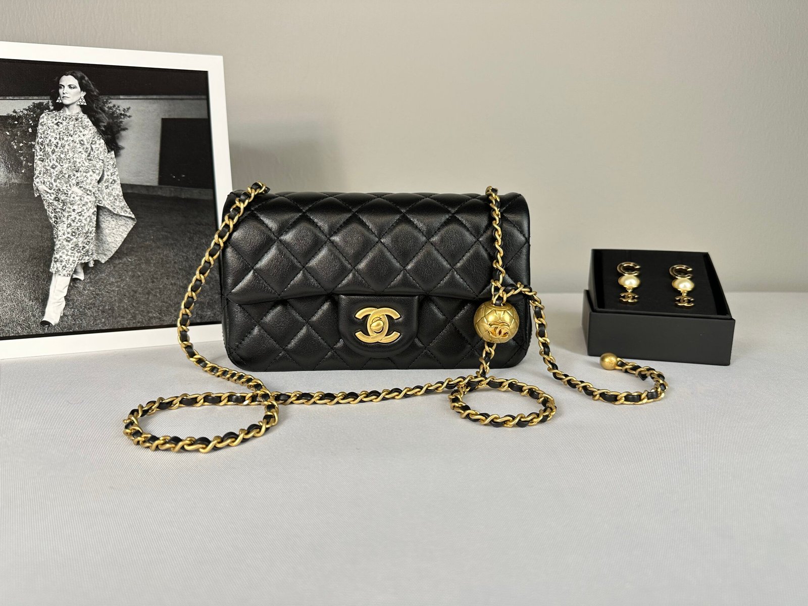 Chanel 24K Black Lambskin Pearl Crush Rectangular Mini Classic