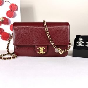 Chanel 24K Burgundy Caviar Flap Bag with Matte Gold Hardware