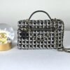 Chanel 25C Black and White Tweed Top Handle Vanity Case with Chain