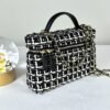 Chanel 25C Black and White Tweed Top Handle Vanity Case with Chain