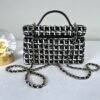 Chanel 25C Black and White Tweed Top Handle Vanity Case with Chain