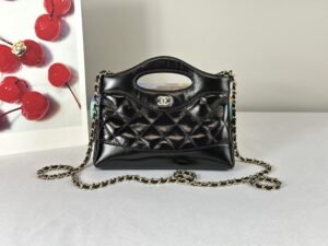 Chanel 25P Black Shiny Lambskin Nano 31