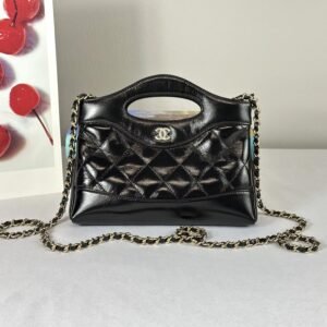 Chanel 25P Black Shiny Lambskin Nano 31