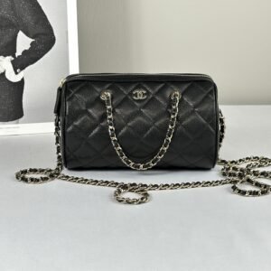 Chanel 25P Black Caviar Bowling Bag