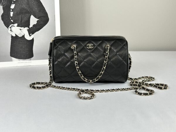 Chanel 25P Black Caviar Bowling Bag