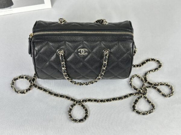 Chanel 25P Black Caviar Bowling Bag