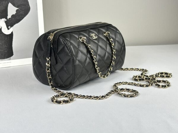 Chanel 25P Black Caviar Bowling Bag