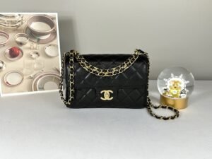 Chanel 25P Black Caviar Flap Bag with Matte Gold Hardware