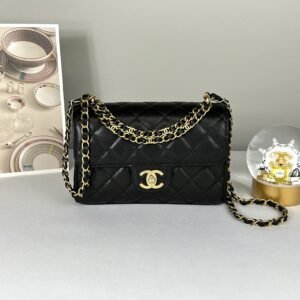 Chanel 25P Black Caviar Flap Bag with Matte Gold Hardware
