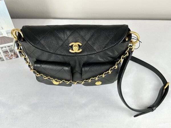 Chanel 25P Black Caviar Messenger Bag