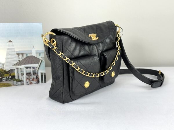 Chanel 25P Black Caviar Messenger Bag