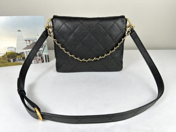 Chanel 25P Black Caviar Messenger Bag