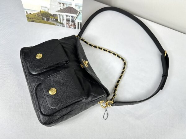 Chanel 25P Black Caviar Messenger Bag