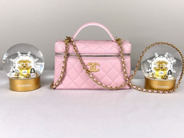 Chanel 25P Pink Caviar Top Handle Long Vanity with Removable Chain