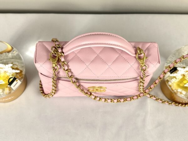 Chanel 25P Pink Caviar Top Handle Long Vanity with Removable Chain