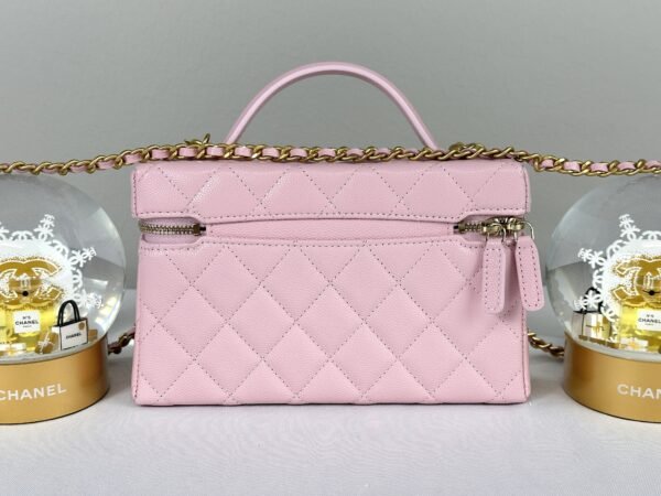 Chanel 25P Pink Caviar Top Handle Long Vanity with Removable Chain