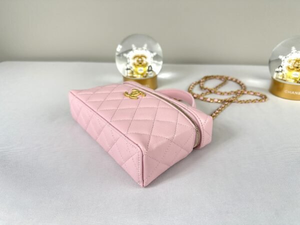 Chanel 25P Pink Caviar Top Handle Long Vanity with Removable Chain