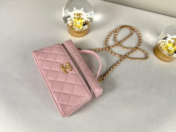 Chanel 25P Pink Caviar Top Handle Long Vanity with Removable Chain