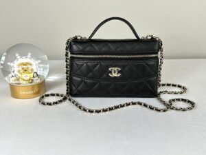 Chanel 25C Black Caviar Top Handle Long Vanity with Removable Chain