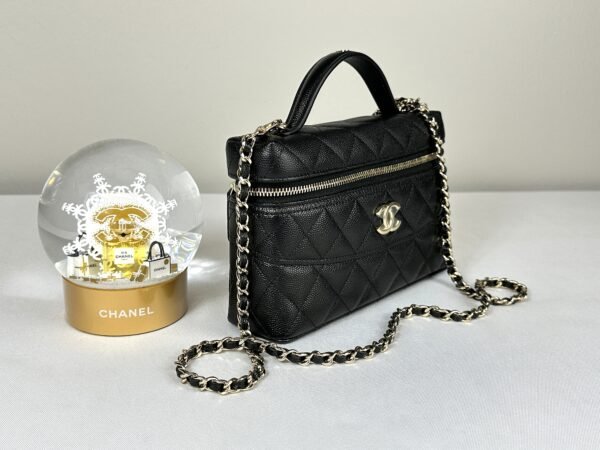 Chanel 25C Black Caviar Top Handle Long Vanity with Removable Chain