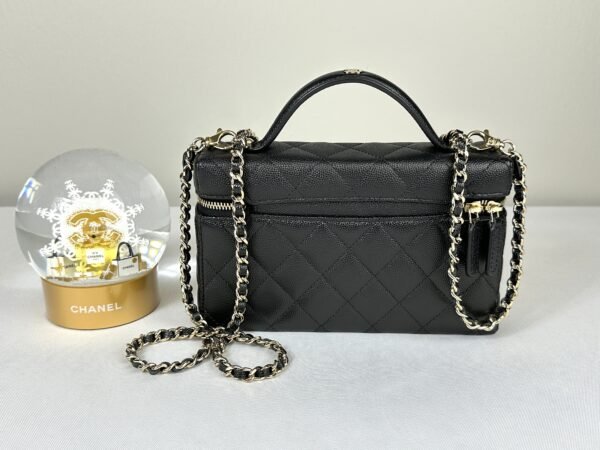 Chanel 25C Black Caviar Top Handle Long Vanity with Removable Chain