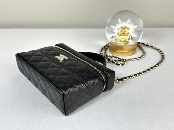 Chanel 25C Black Caviar Top Handle Long Vanity with Removable Chain