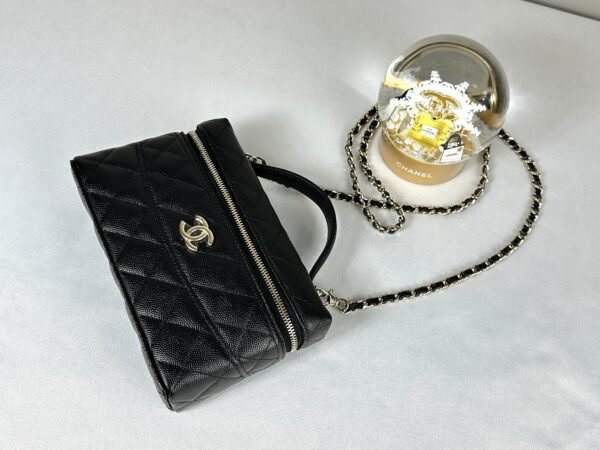 Chanel 25C Black Caviar Top Handle Long Vanity with Removable Chain