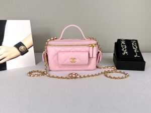 Chanel 25P Pink Caviar Top Handle Vanity with Chain