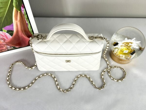 Chanel 25C White Caviar Vanity Case with Chain