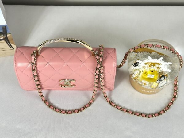 Chanel 24K Pink Lambskin Diamond Logo Wallet on Chain