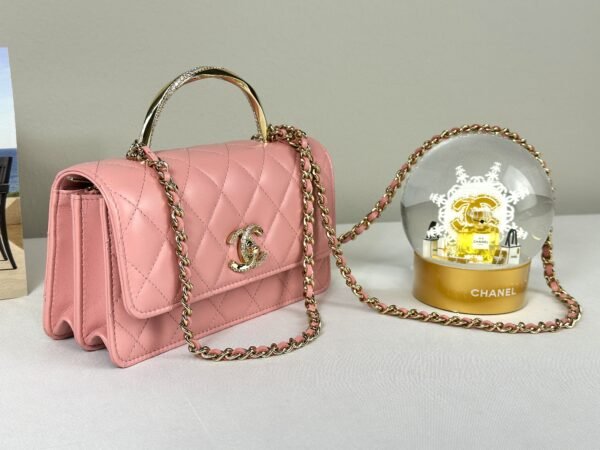 Chanel 24K Pink Lambskin Diamond Logo Wallet on Chain