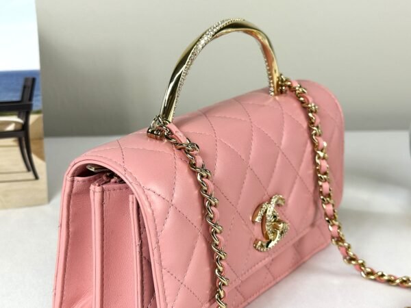 Chanel 24K Pink Lambskin Diamond Logo Wallet on Chain