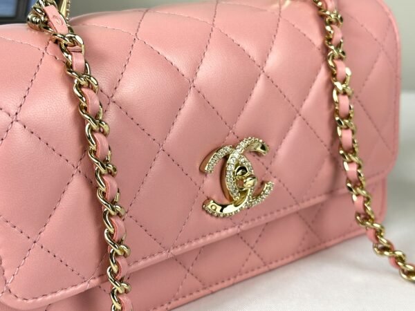 Chanel 24K Pink Lambskin Diamond Logo Wallet on Chain