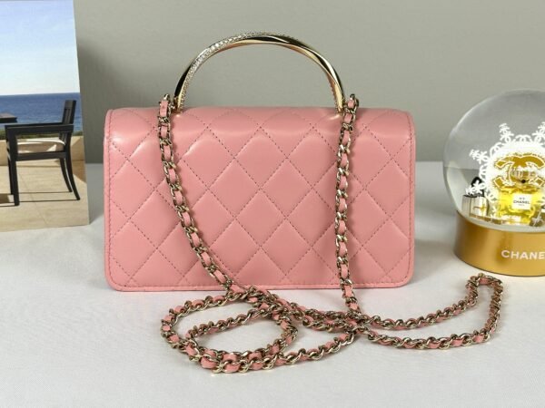 Chanel 24K Pink Lambskin Diamond Logo Wallet on Chain