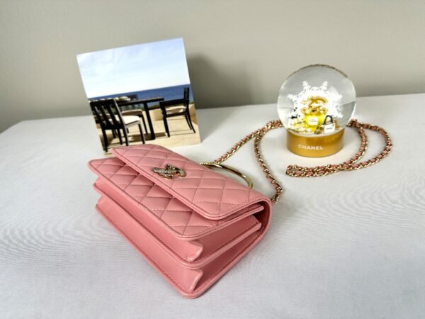 Chanel 24K Pink Lambskin Diamond Logo Wallet on Chain