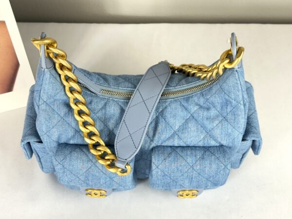 Chanel 25C Light Blue Denim Trendy Pockets Small Hobo Bag