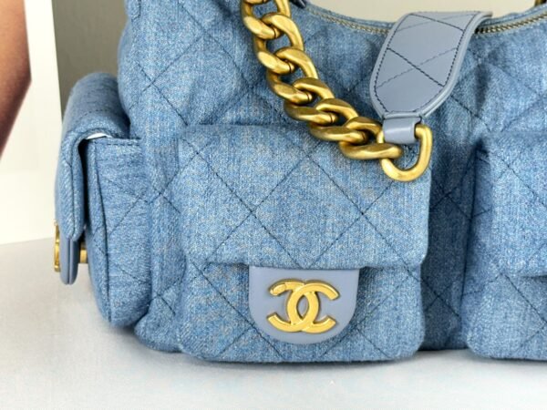 Chanel 25C Light Blue Denim Trendy Pockets Small Hobo Bag