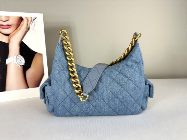 Chanel 25C Light Blue Denim Trendy Pockets Small Hobo Bag