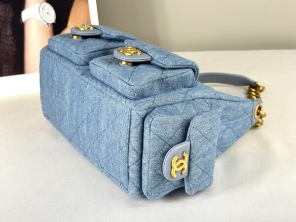 Chanel 25C Light Blue Denim Trendy Pockets Small Hobo Bag