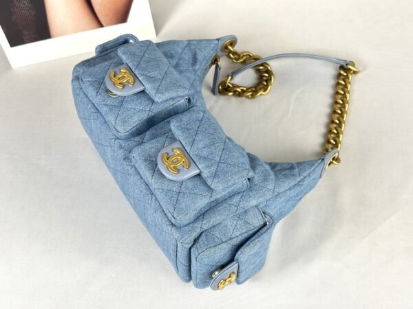 Chanel 25C Light Blue Denim Trendy Pockets Small Hobo Bag