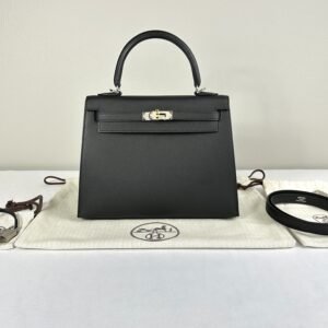Hermès Black Epsom Kelly 25 with Palladium Hardware