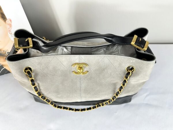 Chanel 25A Grey Suede Hobo Bag