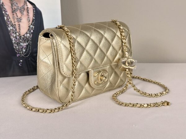 Chanel 25B Gold Caviar CC Adjuster Square Mini