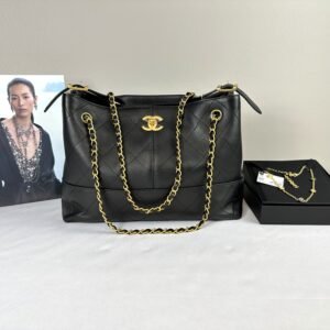 Chanel 25A Black Calfskin Small Shopping Tote