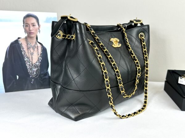 Chanel 25A Black Calfskin Small Shopping Tote