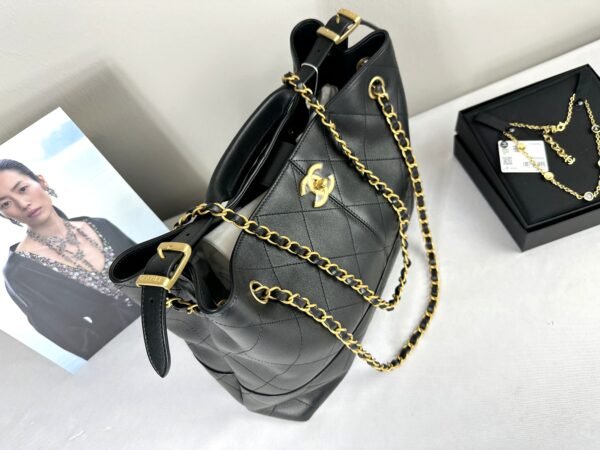 Chanel 25A Black Calfskin Small Shopping Tote