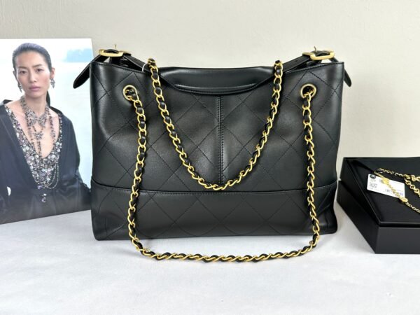 Chanel 25A Black Calfskin Small Shopping Tote