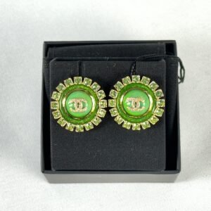 Chanel 24A Green Enamel and Crystal Earrings