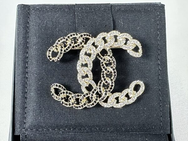 Chanel Black and White Crystal Brooch